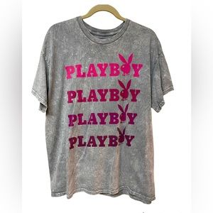 Playboy print gray tye dye shirt
